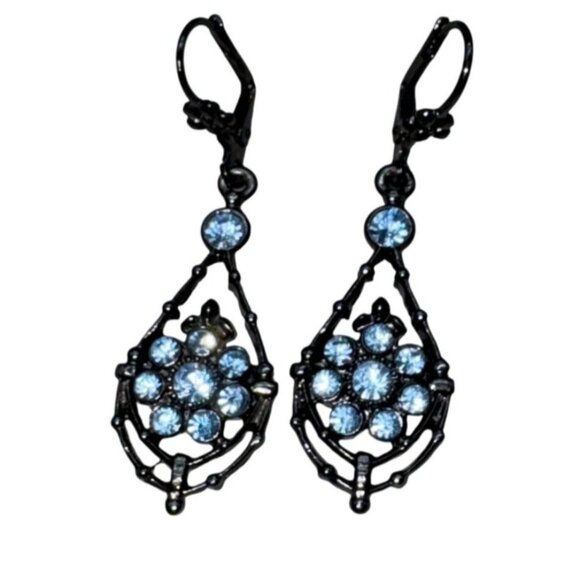 Vintage-Inspired Silver-Tone Drop Earrings With Sparkling Clear Rhinestones - Picture 1 of 4